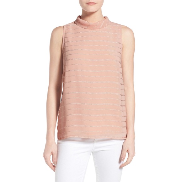 Bobeau Blush Back Zip Mock Neck Sleeveless Top