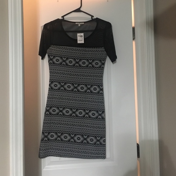 Black and grey dress with mesh top