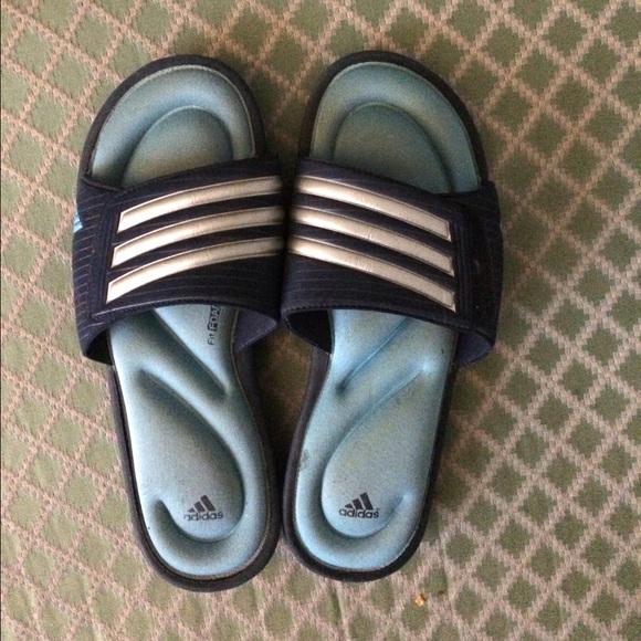 Blue Adidas Fit Foam slides