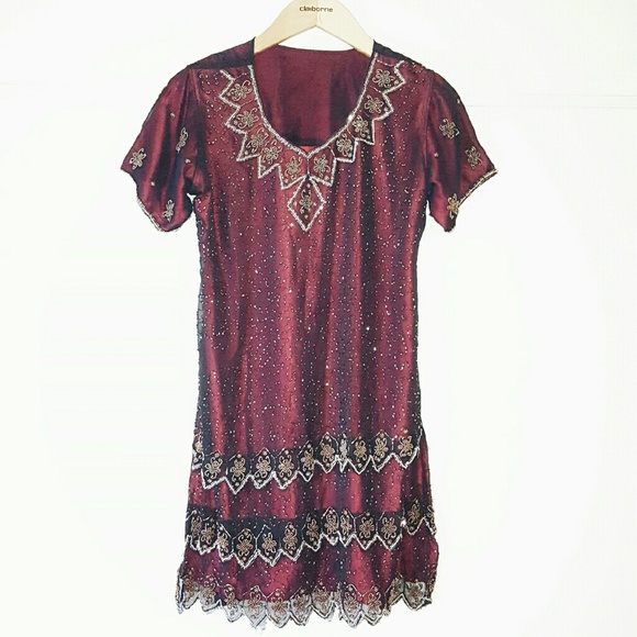 Fancy Burgundy Jeweled Layered Salwar Kameez Dress