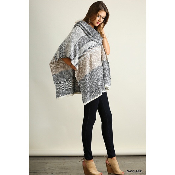 Knit Cowl Neck Poncho - Picture 2 of 4