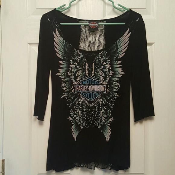 3/4 Sleeve Harley-Davidson shirt with bling.