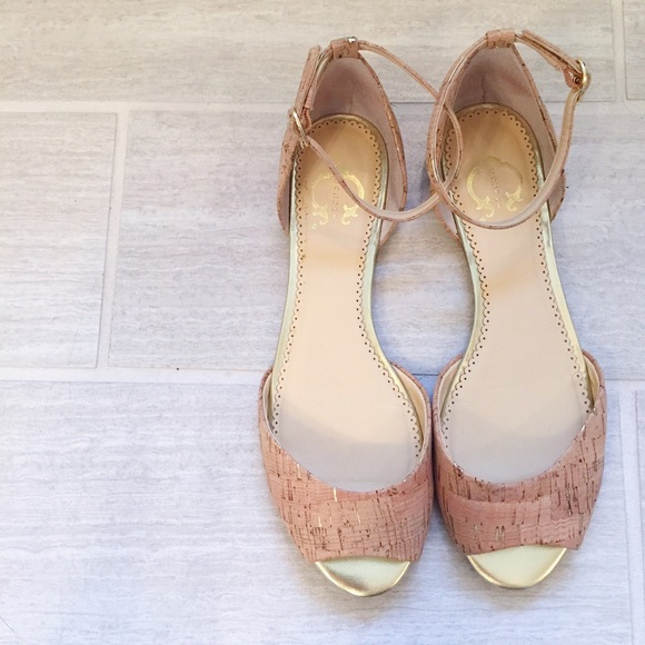 C. Wonder cork peep toe ankle strap flats