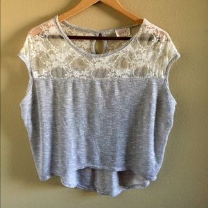 Shiny silver shirt with white lace