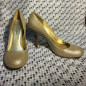 Jessica Simpson Round Toe Snakeskin Heels