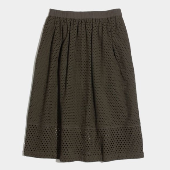Madewell Olive Trelliswork Eyelet Midi Skirt