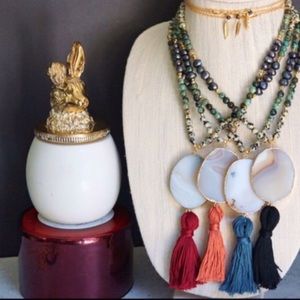 Long Agate and Black Tassel Necklace NWOT