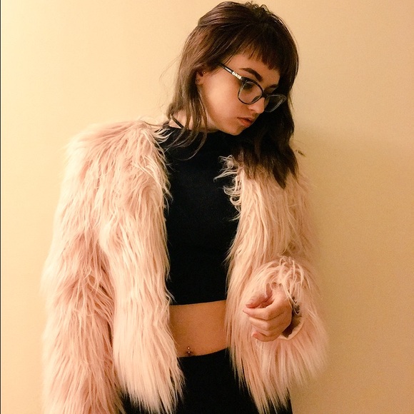 Pink faux fur coat