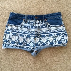 Aztec Print Denim Shorts
