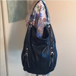 B Makowsky large black leather shoulder bag