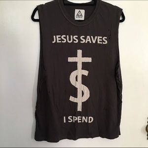 Urban Outfitters "Jesus Saves I Spend" Muscle Tee