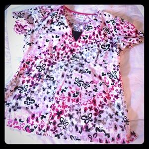 Pink and black butterfly scrub top