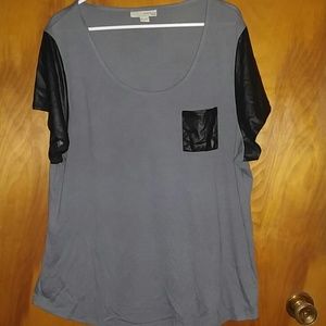 Faux Leather Sleeve/Pocket Plus Tee