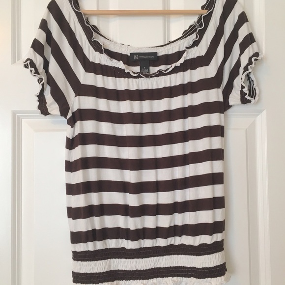 INC Brown/White Banded Bottom Top - Sz S