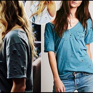 Free People Distressed V Neck Tshirt