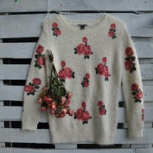 Fuzzy floral sweater