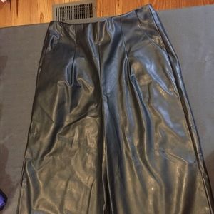 Black faux leather wide leg culletts