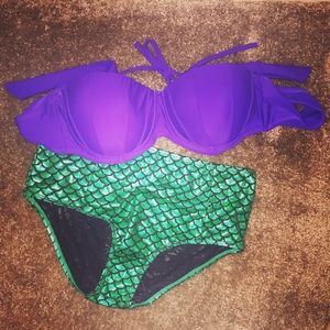 Mermaid high waist swim suit - purple & green