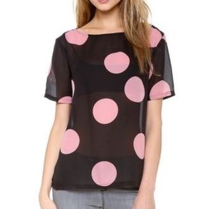 BB Dakota black and pink polka dot woven top