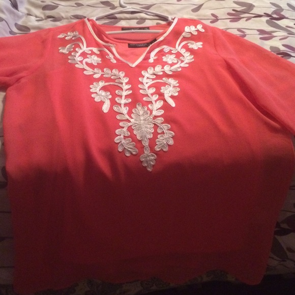 Coral colored sheer blouse. Size sm