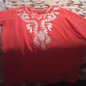 Coral colored sheer blouse. Size sm