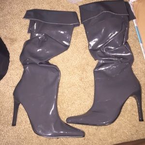Patent Leather Grey Knee Boots