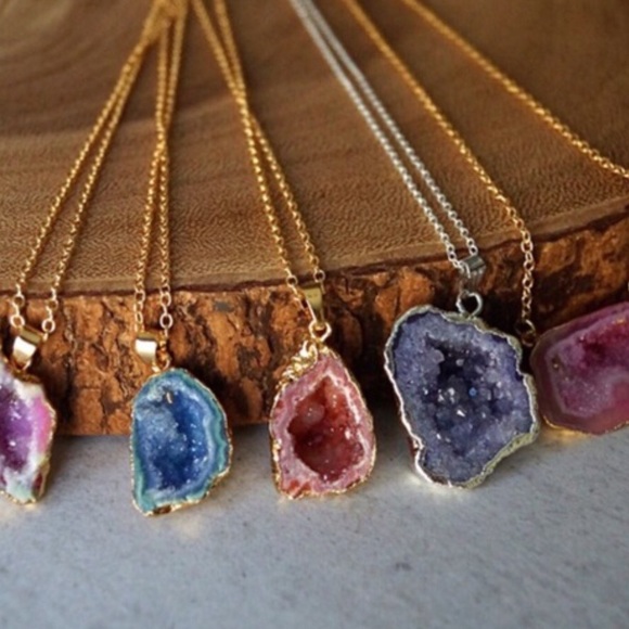 Sale! HP 11/17! Half Geode Druzy Pendant Necklace - Picture 2 of 4
