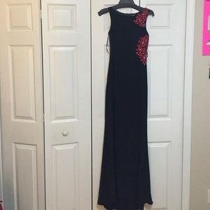 Floral Red and Black Prom Dress
