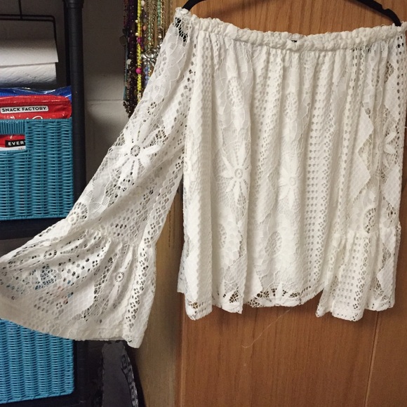Off the shoulder white lace