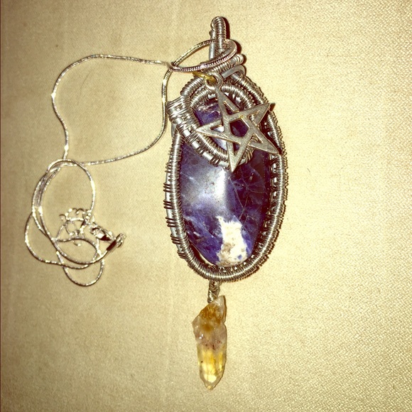 Handmade Lapis, citrine, and silver wire necklace