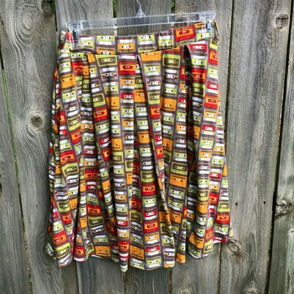 LuLaRoe Madison Skirt with Cassette Tapes on it