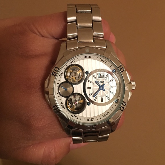 Mens silver Elgin automatic watch