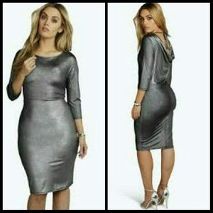 Cowl back Bodycon Metallic Dress