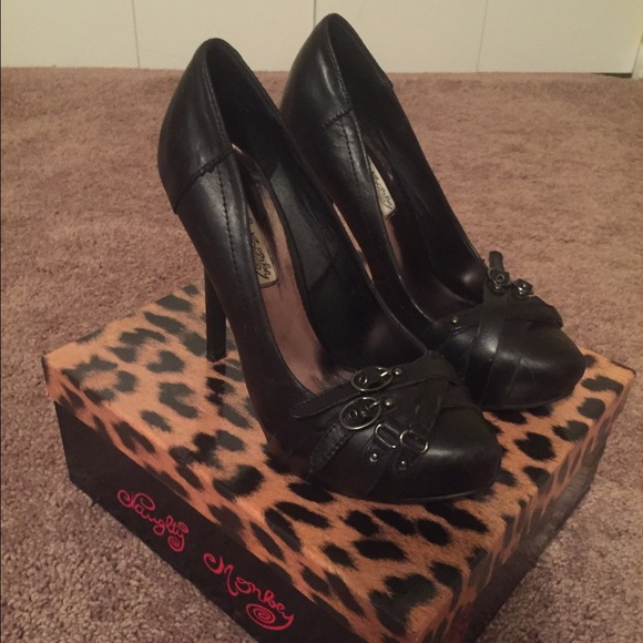 Naughty Monkey black leather stiletto heel shoes
