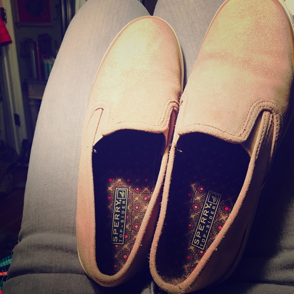 Sperry size 8M gold/white slip-on boat shoes.
