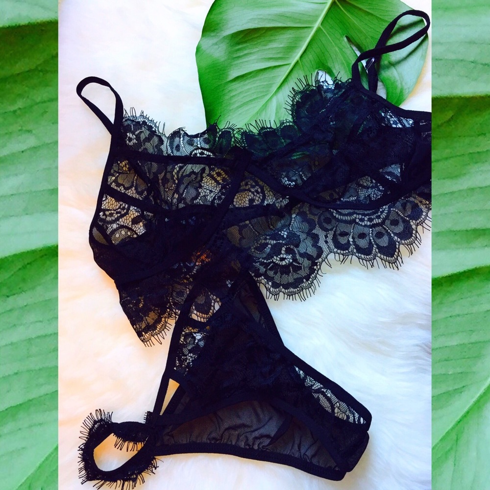NWT💕Sheer Sexy Eyelash Lace Lingerie Bralette Set - Picture 3 of 3