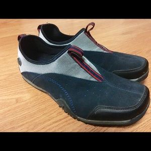 Black and grey slip-on walking shoes