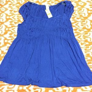 NWT Royal Blue Plus Size Cap-Sleeve Babydoll Top