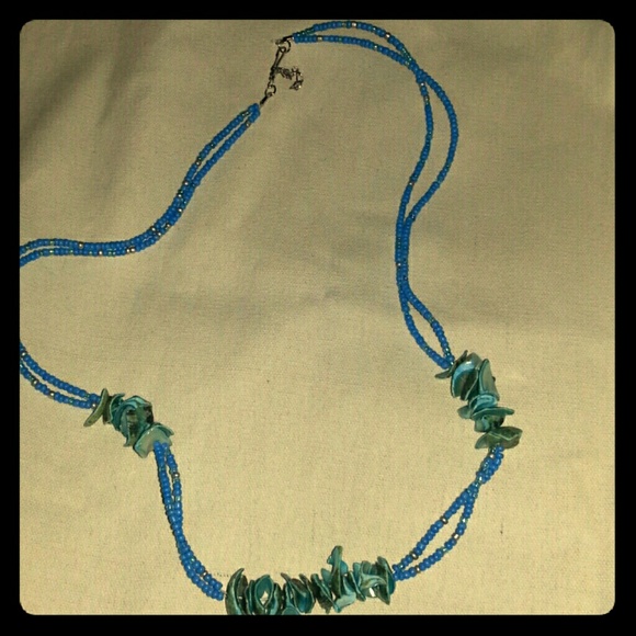 Beautiful Seashells vibrant blue necklace