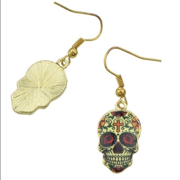 🛍💀 Calavera Mexican Sugar Skull Floral Earrings - Picture 2 of 3