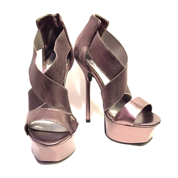 bebe Shoes - bebe Strapy Stiletto Heels Pewter Sz 6M