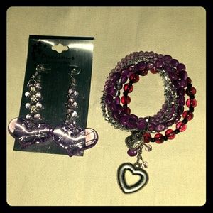 Sexy earring and stretchy bracelet heart and locks