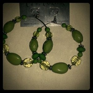 Sexy green beaded hoop earrings