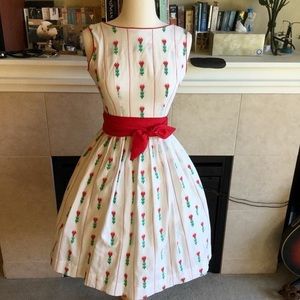 1960s Embroidered Tulips Dress + Original Sash