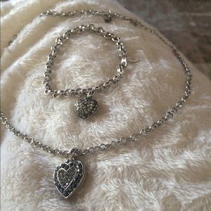 Cookie Lee Silver Heart Necklace and Bracelet set