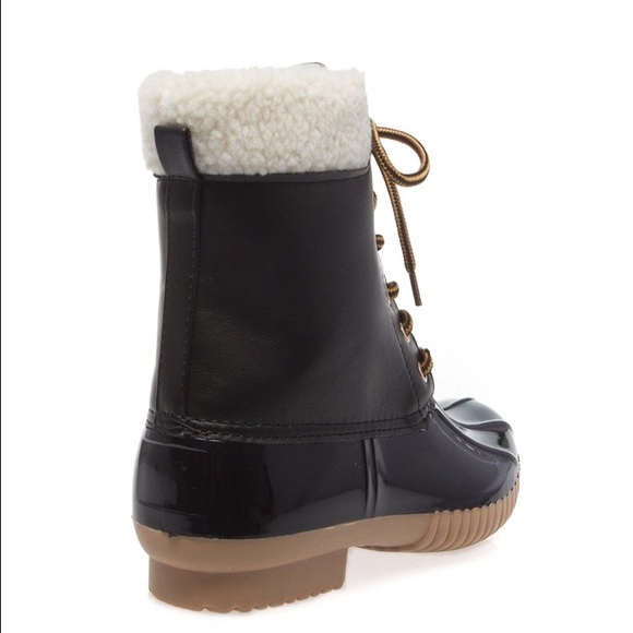 Black Faux Shearling LaceUp Fashion Rain Duck Boot - Picture 4 of 4