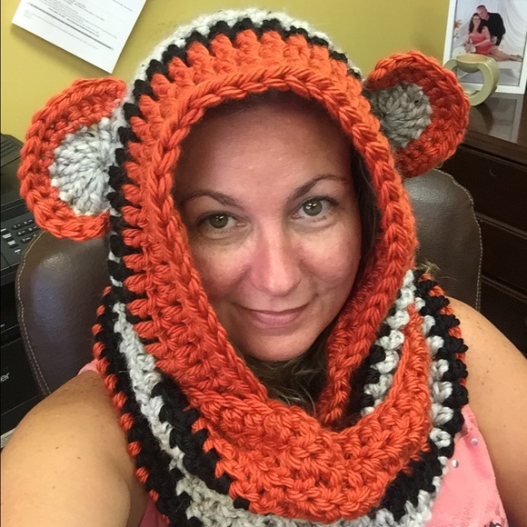 Handmade crocheted scoodie (scarf-hoodie) w/ears. - Picture 2 of 2