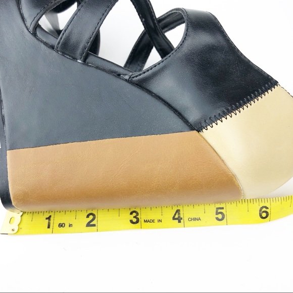 BabyPhat JUNO Black Tan Wedge Heel Strapy Sandal - Picture 6 of 8