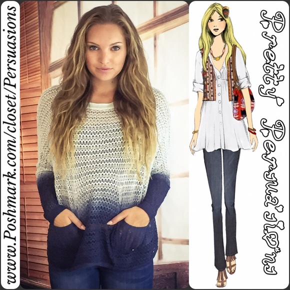 Navy Blue Ombré Tie Dyed Open Stitch Sweater - Picture 2 of 4