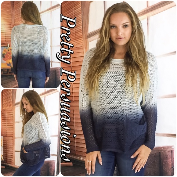 Navy Blue Ombré Tie Dyed Open Stitch Sweater - Picture 3 of 4